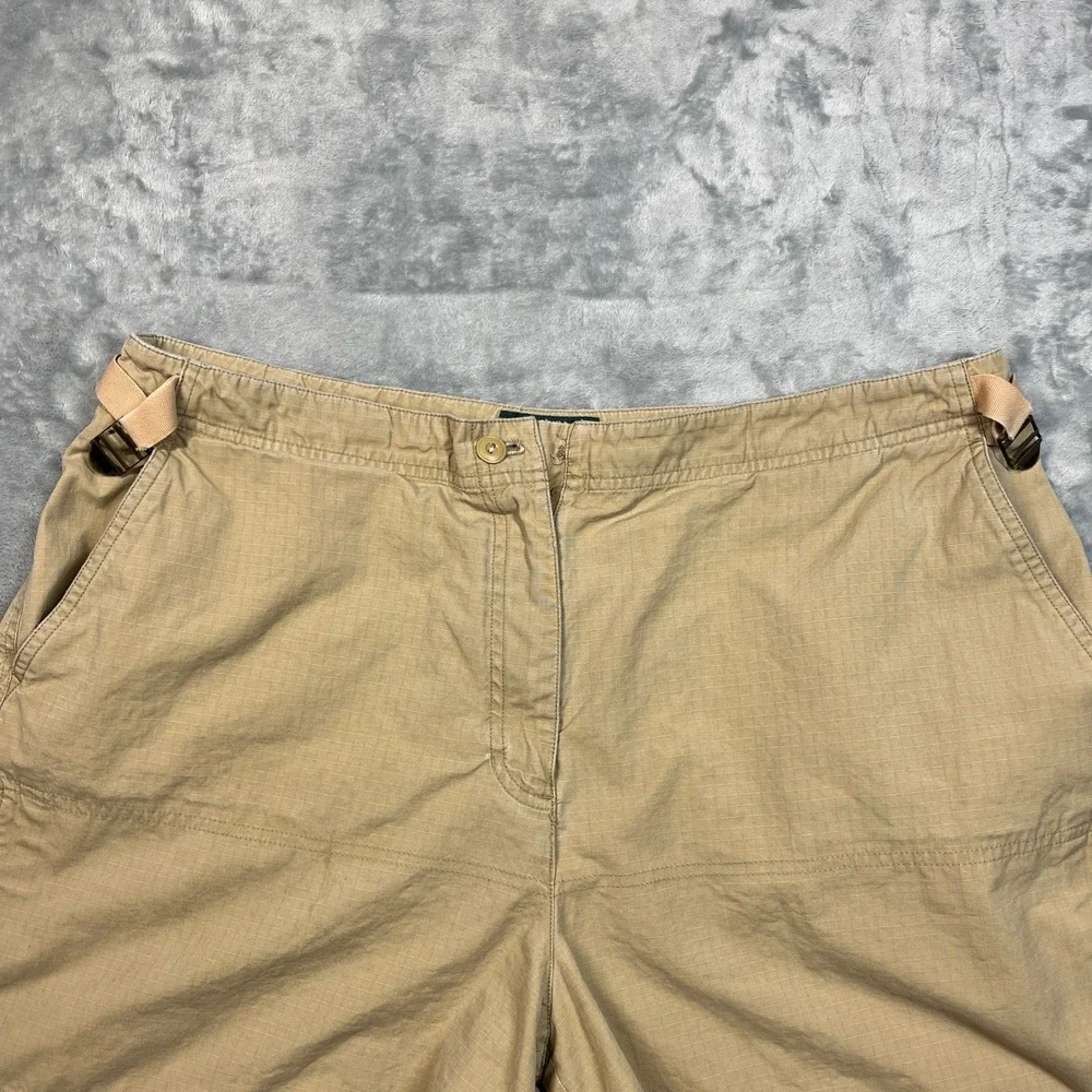 Lauren Ralph Lauren Khaki Cargo Shorts Women 16W Tan‎ Ripstop Cotton Cinch Waist